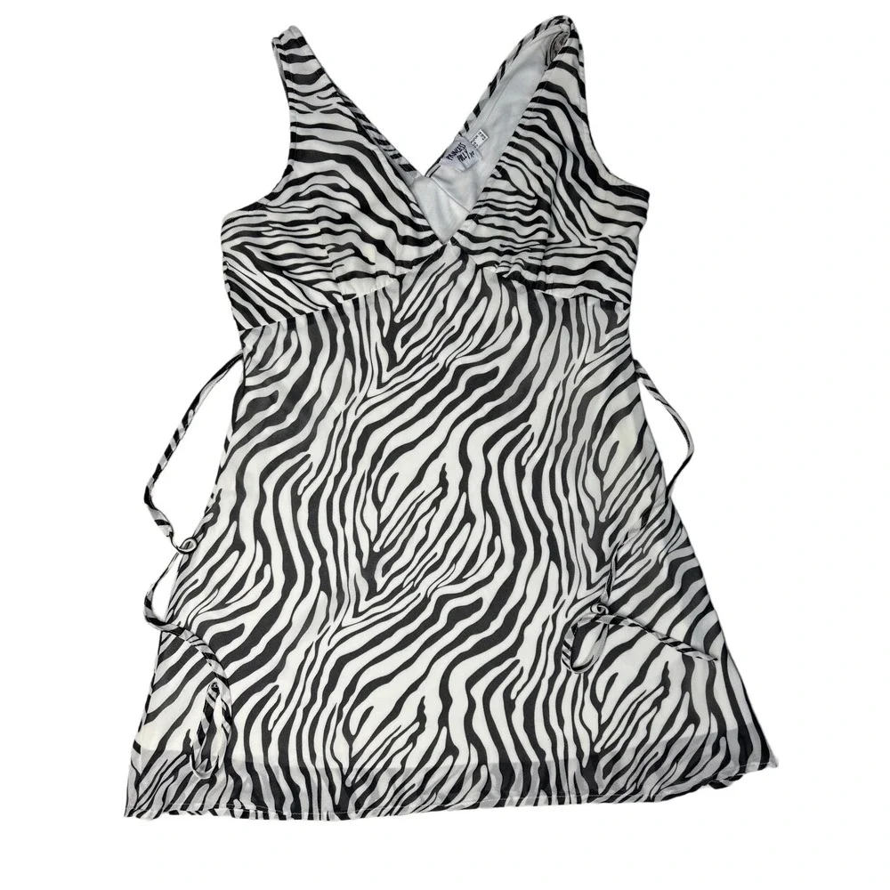 Princess Polly Zebra Print Mini Dress Size 10 Black & White Tie Waist - Picture 2 of 7